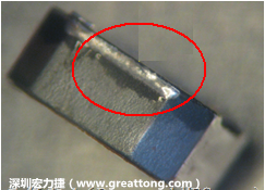 使用錫(Sn)鍍層的電源電感器(Power Inductors)，經(jīng)過推力測試后，其焊點(diǎn)還保留在零件的端點(diǎn)上，所以推力比較高。