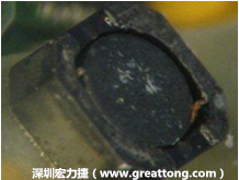 使用銀(Ag)鍍層的電源電感器(Power Inductors)，經(jīng)過推力測試后，零件端點(diǎn)上已經(jīng)看不到任何鍍層的痕跡了，所以其耐推力就比較小。