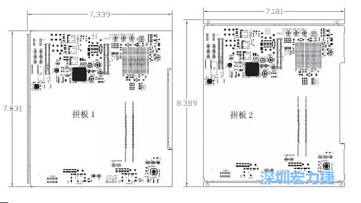 如圖11所示在兩種拼板中PCB單元的邊條位置不同，拼板1中邊條在長(zhǎng)邊方向，而拼板2中邊條在短邊方向-深圳宏力捷