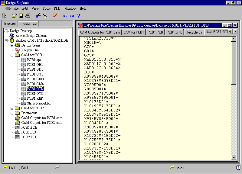 要檢查各Gerber輸出文件，則在瀏覽器中打開CAM Output for PCB1，即可看到一系列Gerber輸出文件。