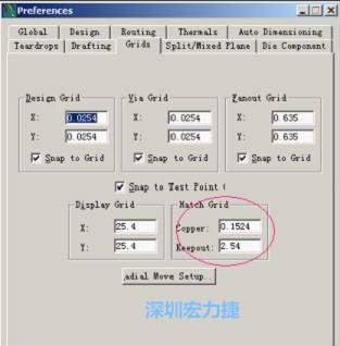  改銅皮的填充網(wǎng)格Global→Design Units，填充方向Drafting→Direction；Hatch Grid中Copper此數(shù)值為大銅箔中所填充的線條中心到中心的距離。