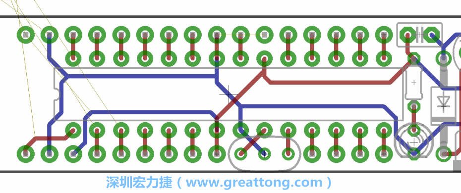 如果可以的話盡量讓接地線保持在電路板的背面，這樣它們就可以在可能范圍內(nèi)和最大的接地面連結(jié)在一起。