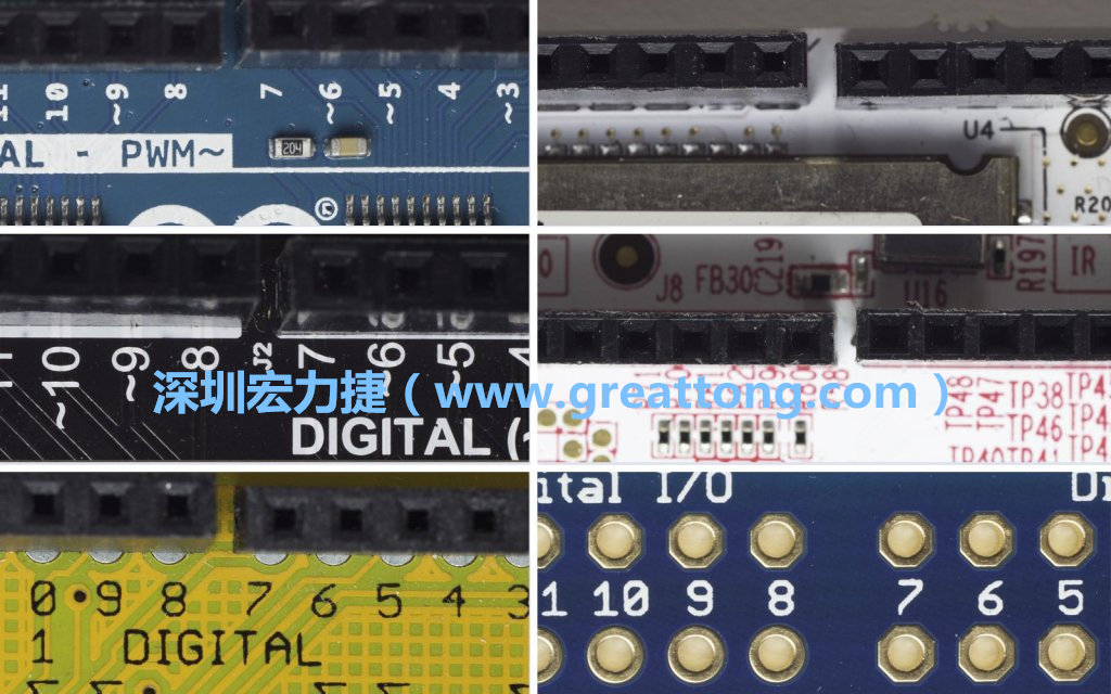 各種不同尺寸的Arduino上第7、8腳位的間距。