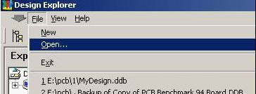 打開Protel 99 SE，點擊File菜單選擇“Open”打開需轉(zhuǎn)換的文件