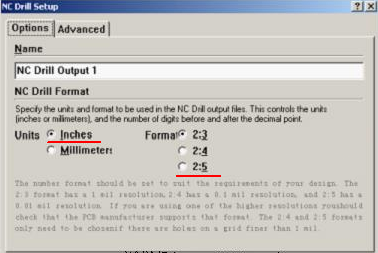 將格式改為“Inches 2：5”（ 以確保資料精度，反之孔與線路有偏移現(xiàn)象；）點OK完成鉆孔文件轉(zhuǎn)換
